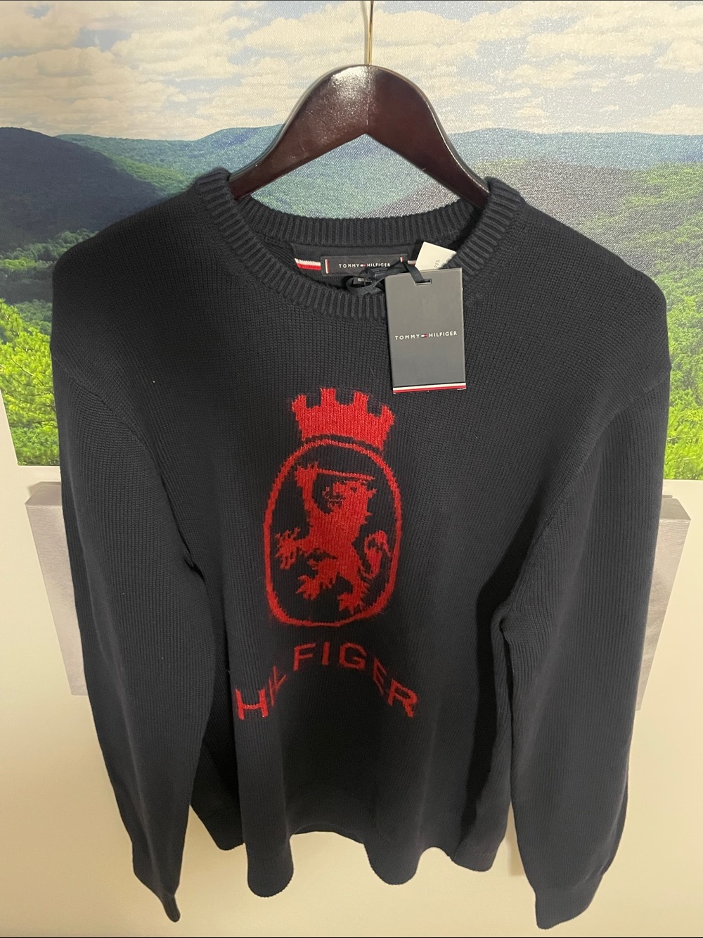 Tommy Hilfiger Black Crewneck Sweater with Red Crest